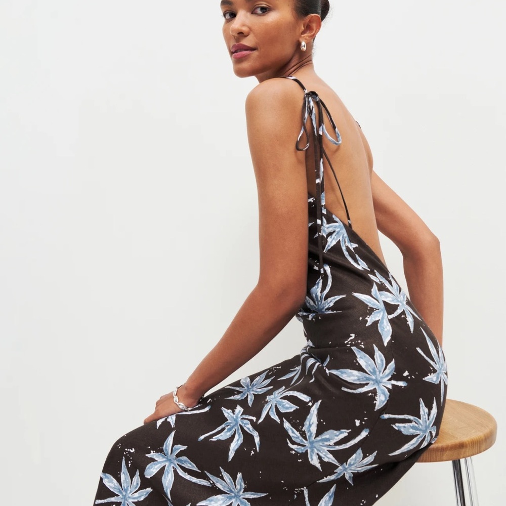 Reformation Brown and Blue Floral Midi Dress